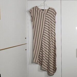 For Cynthia Dress Womens Size M Beige Asymmetric Shift Linnen & Viscose